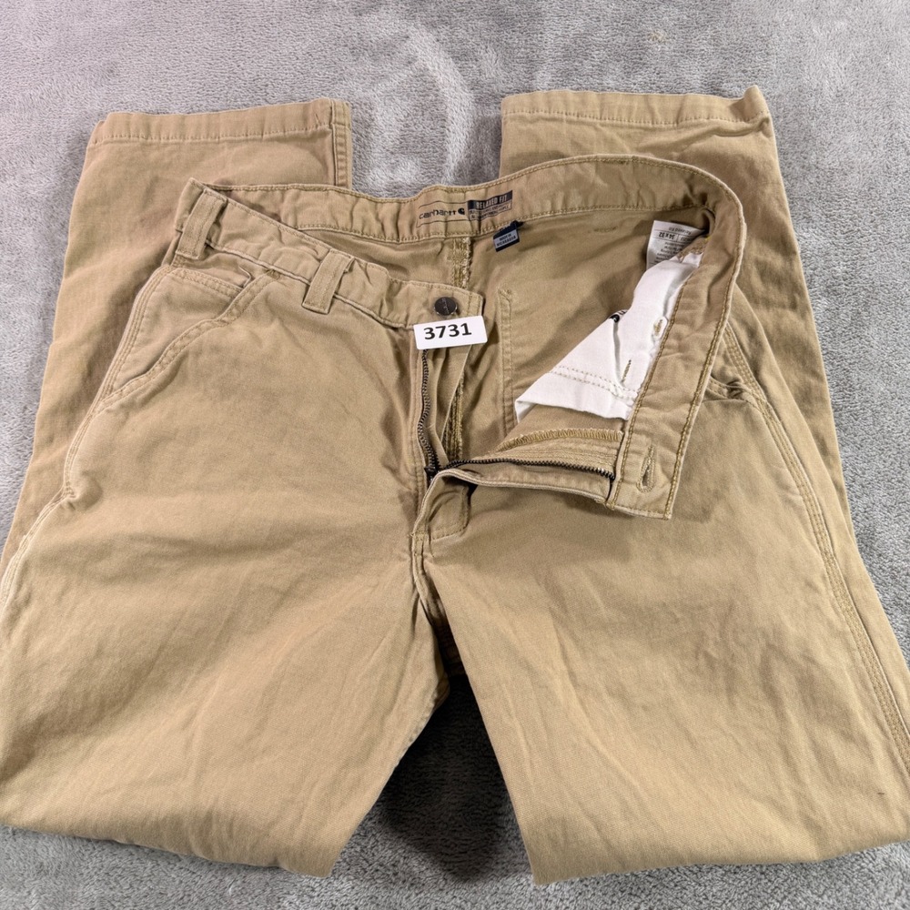 Carhartt Canvas Work Pants Mens 34x32 Tan Rugged Flex‎ Relaxed Fit BN2291-M